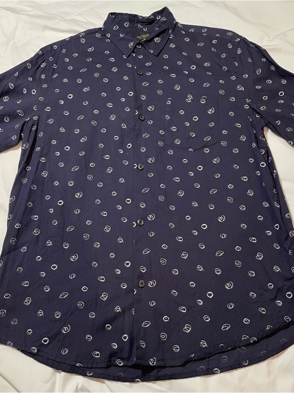 Men's Navy Short-Sleeve Button-Down Shirt with White Dot Print